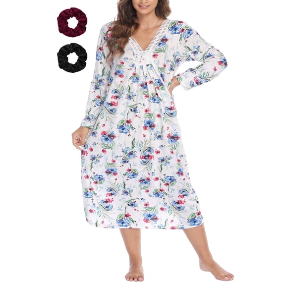 Loritta Plus Size Nightgowns for Women House Dress Long Sleeve Loungewear Moomoo Nightgowns Sleepwear, XL-5XL