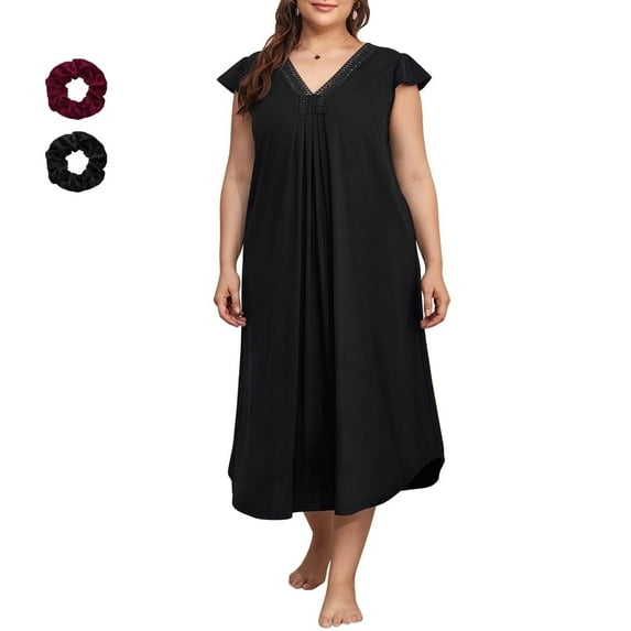 Loritta Plus Size Nightgowns for Women House Dress Short Sleeve Loungewear Floral Print V-Neck Moomoo Nightgowns Sleepwear XL-5XL