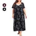 thumbnail image 1 of Loritta Plus Size Nightgowns for Women Short Sleeve Floral V-Neck Womens Summer Sleep Shirts with Headrope, XL-5XL, 1 of 6