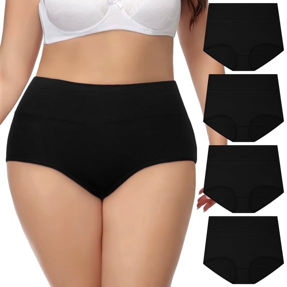Loritta Womens Panties Plus Size Underwear for Women High Waisted Cotton Panties Full Coverage Briefs for Ladies, 4 Pack, XL-5XL