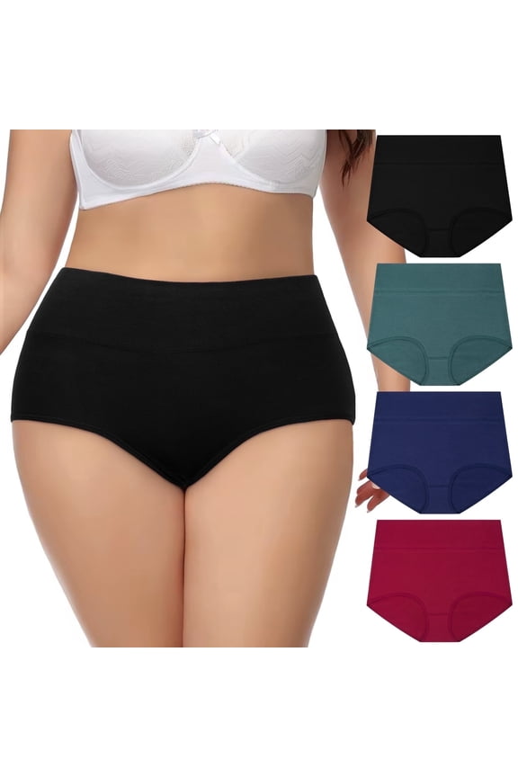 Woman Underwear Plus Size Underwear for Women High Waisted Cotton Panties Full Coverage Panties for Women 4 Pack, XL-5XL