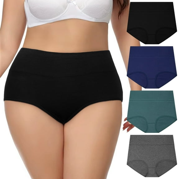 Loritta Womens Panties Plus Size Underwear for Women High Waisted Cotton Panties Full Coverage Briefs for Ladies, 4 Pack, XL-5XL