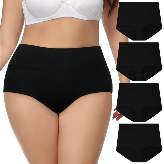 Loritta Womens Panties Plus Size Underwear for Women High Waisted Cotton Panties Full Coverage Briefs for Ladies, 4 Pack, XL-5XL