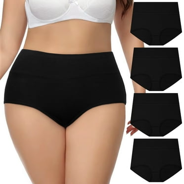 Loritta Plus Size Women Underwear High Waisted Cotton Panties Full Coverage Briefs for Ladies, 4 Pack, XL-5XL