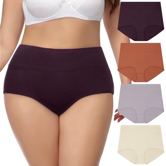 Loritta Womens Panties Plus Size Underwear for Women High Waisted Cotton Panties Full Coverage Briefs for Ladies, 4 Pack, XL-5XL