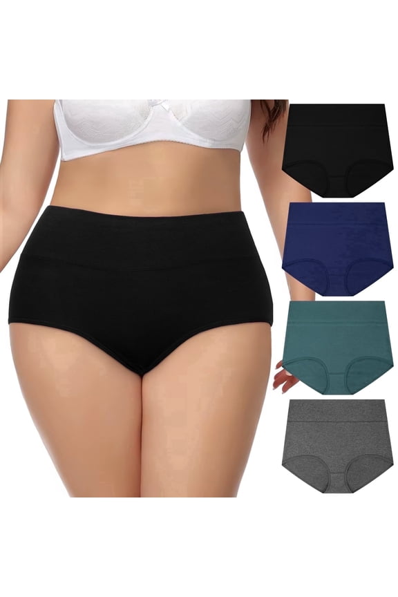Woman Underwear Plus Size Underwear for Women High Waisted Cotton Panties Full Coverage Panties for Women 4 Pack, XL-5XL