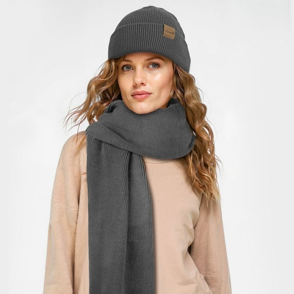 Loritta Winter Beanie Hat Scarf Set for Women Fleece Lined Winter Hat Long Soft Knit Scarf for Cold Weather Gary