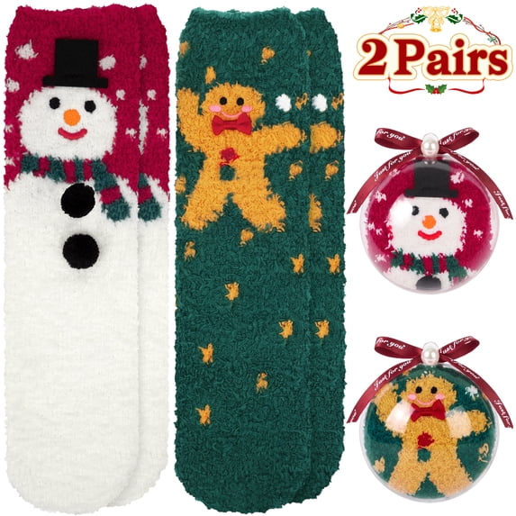 Loritta Secret 2 Pairs Women Fuzzy Socks, Christmas Cozy Fluffy Warm Winter Comfy Gift Socks for Women with Transparent Ball