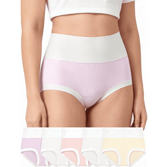 Loritta Secret Womens Panties, High Waisted Full Coverage Cotton Briefs 5-Pack Breathable Seamless Underwear for Women S-2XL