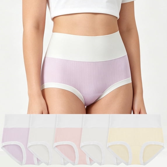 Loritta Secret 5-Pack High Waist Seamless Panties , Soft Breathable Full Coverage Womens Underwear S-2XL