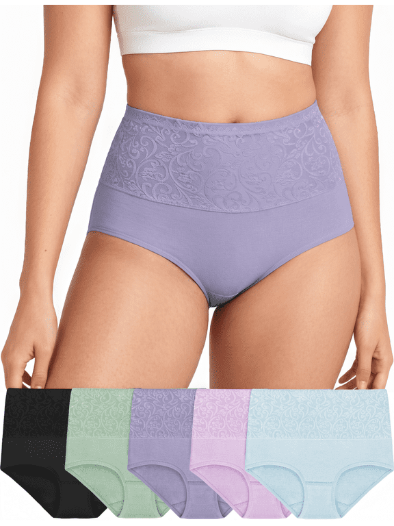 5-Pack Underwear for Women Cotton High Waist Panties Full Coverage Cotton Panties for Women, Size S-2XL