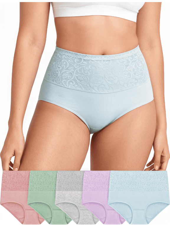 5-Pack Underwear for Women Cotton High Waist Panties Full Coverage Cotton Panties for Women, Size S-2XL