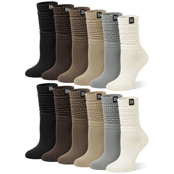 Loritta Secret Slouch Socks Women, 6 Pairs Cotton Cushioned Knee High Boot and Scrunch Stacked Long Socks for Women, Size 9-11