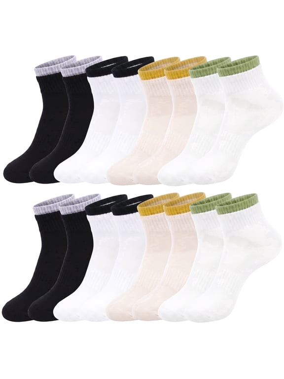 Womens Ankle Socks, 8 Pairs Low Cut Cotton Athletic Running Sports Breathable Contrast Color Cuff Socks for Women, Size 9-11
