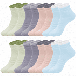 Loritta Secret Womens Ankle Socks, 8 Pairs Low Cut Cotton Athletic Running Sports Breathable Contrast Color Cuff Socks for Women, Size 9-11