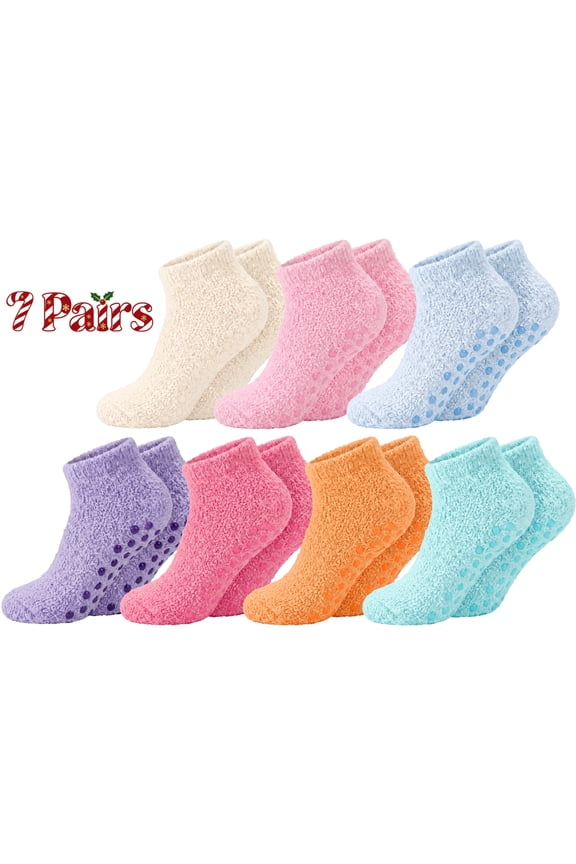 7 Pairs Fuzzy Socks for Women Winter Warm Womens Cozy Non Slip Socks with Grippers