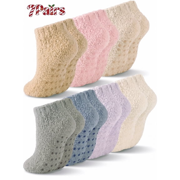 Loritta Secret 7 Pairs Fuzzy Socks for Women with Grippers Cozy Fluffy Winter Warm Non Slip Ladies Socks