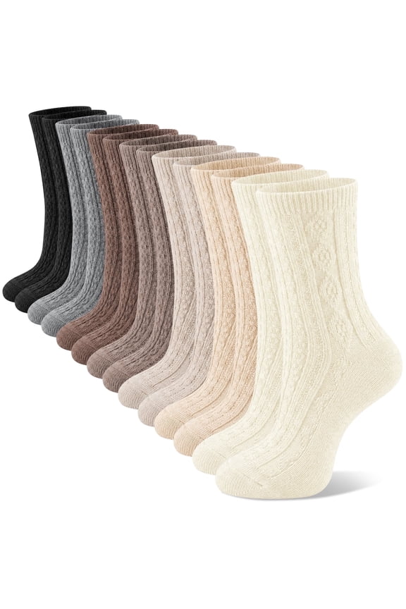 Womens Crew Socks, 7 Pairs Cotton Knit  Casual Dress Breathable Ladies Socks for Women, Size 9-11