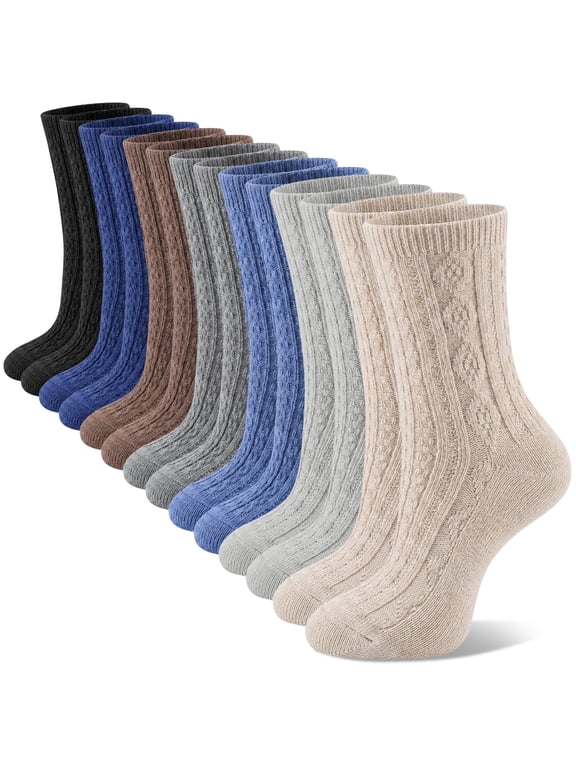 Womens Crew Socks, 7 Pairs Cotton Knit Casual Dress Breathable Ladies Socks for Women, Size 9-11