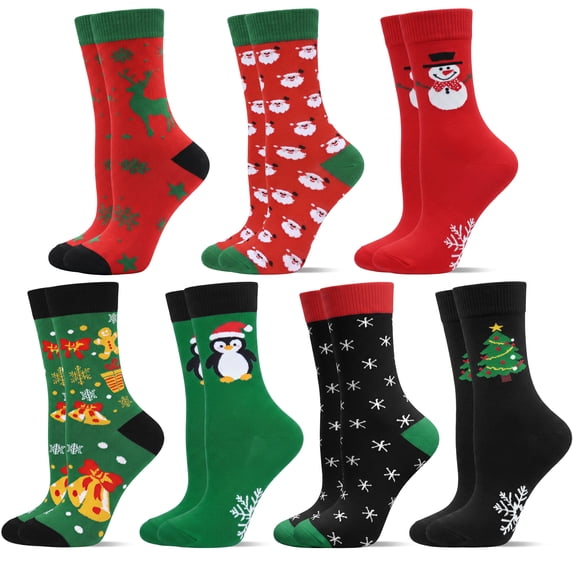 Loritta Secret Womens Crew Socks,7 Pairs Cotton Funny Casual Soft Dress Christmas Pattern Socks for Women Ladies Size 9-11