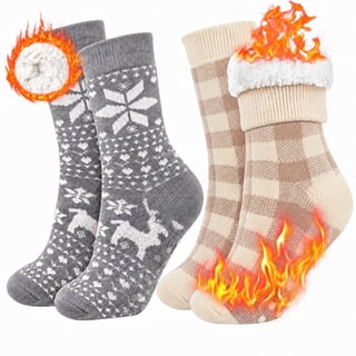 Loritta Secret Women Fuzzy Slipper Socks, 2 Pairs Christmas Winter Cozy Warm Thick Socks with Non-Slip Grippers