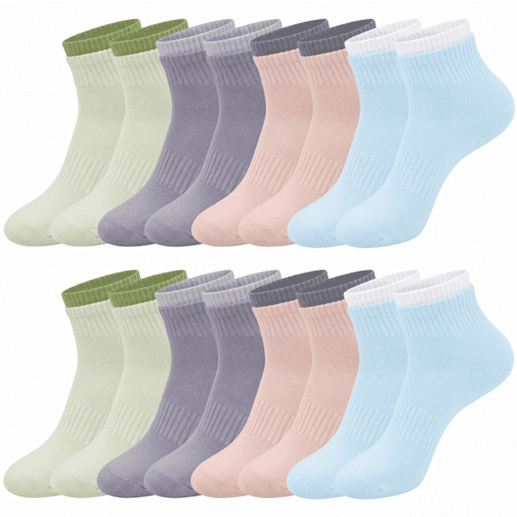 Loritta Secret Womens Ankle Socks, 8 Pairs Low Cut Cotton Athletic Running Sports Breathable Contrast Color Cuff Socks for Women, Size 9-11