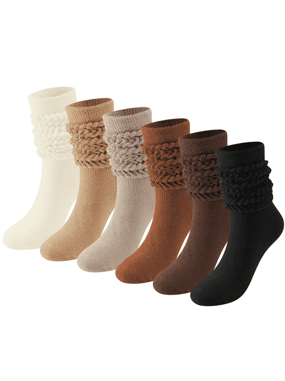 6 Pairs Knee High Socks Soft Cotton Slouch Socks Women Extra Long Boot Socks Knit Womens Socks Size 9 11