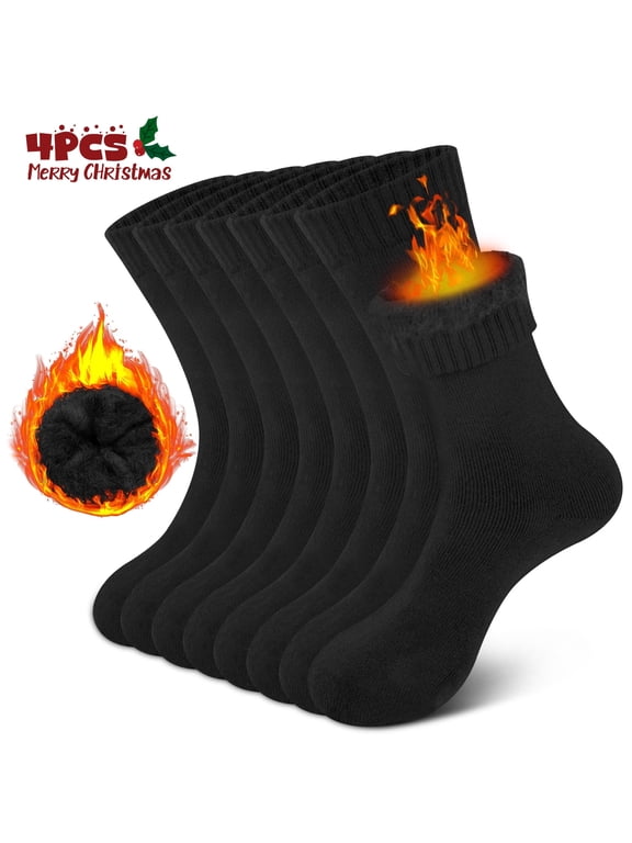 Thermal Socks for Men, Thick Warm Winter Heated Socks Mens Womens for Cold Weather, 4 Pairs