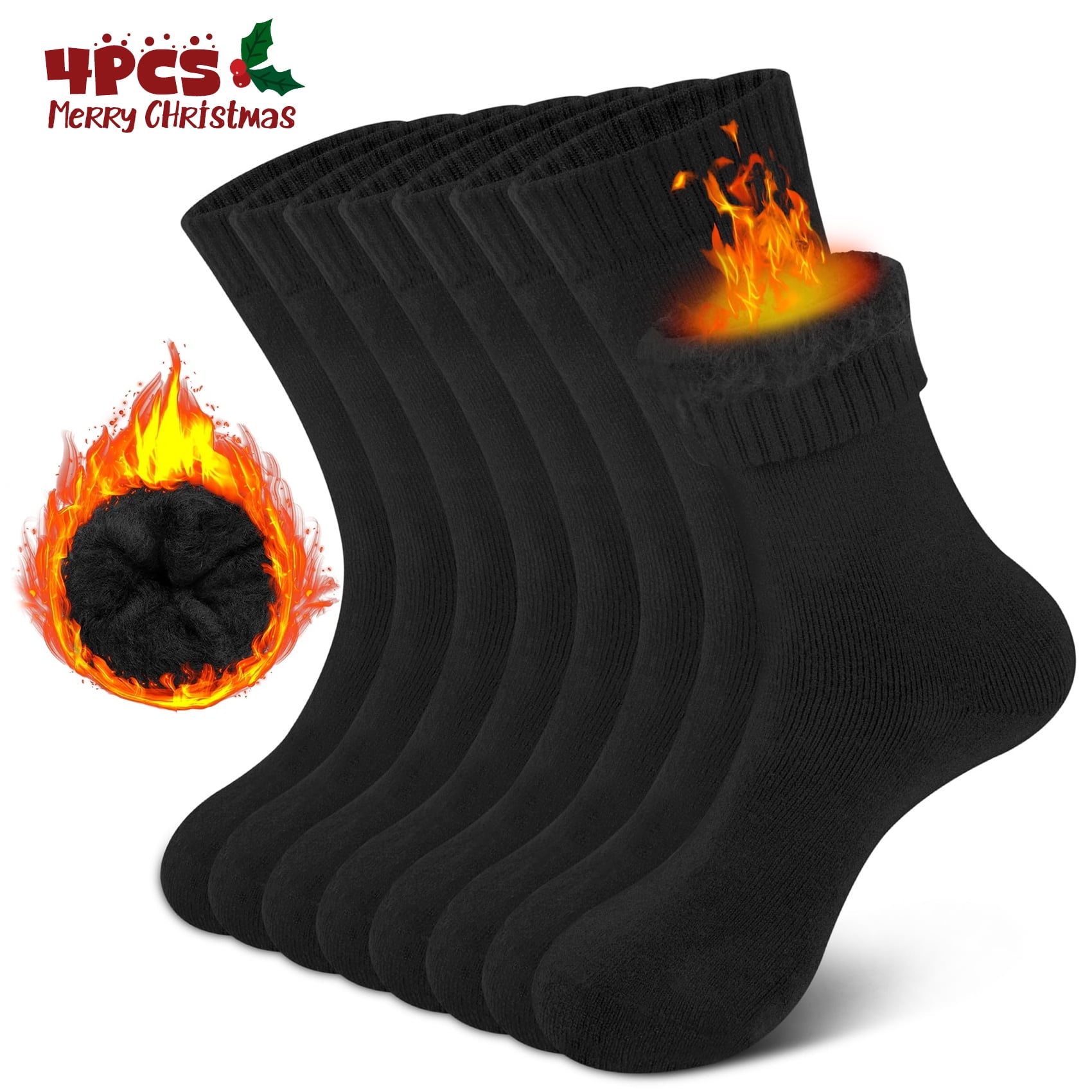 Thermal Socks for Men, Thick Warm Winter Heated Socks Mens Womens for Cold Weather, 4 Pairs