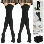 Loritta Thick Thigh High Socks for Women Extra Long Cotton Knit Warm Tall Long Boot Stockings Leg Warmers Size 6-9, 2 Pairs