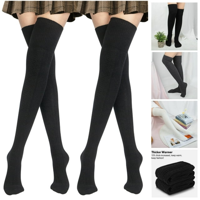 Loritta Thick Thigh High Socks for Women Extra Long Cotton Knit Warm ...