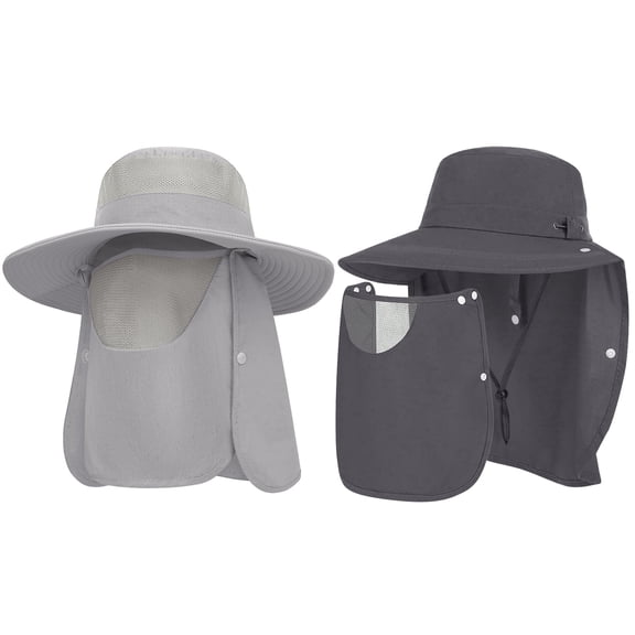 Loritta 2 Packs Sun Hat, Wide Brim UPF 50  UV Protection Outdoor Fishing Hat for Women Men with Neck Flap