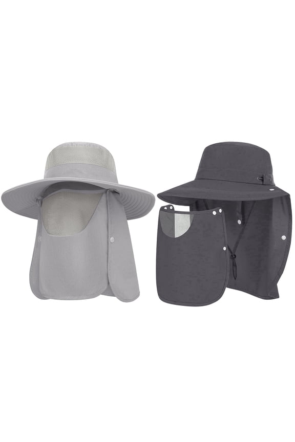 2 Packs Sun Hats for Men Wide Brim UPF 50+ UV Protection Mens Bucket Hat Summer Beach Fishing Hat with Neck Flap for Fishing Hiking Camping
