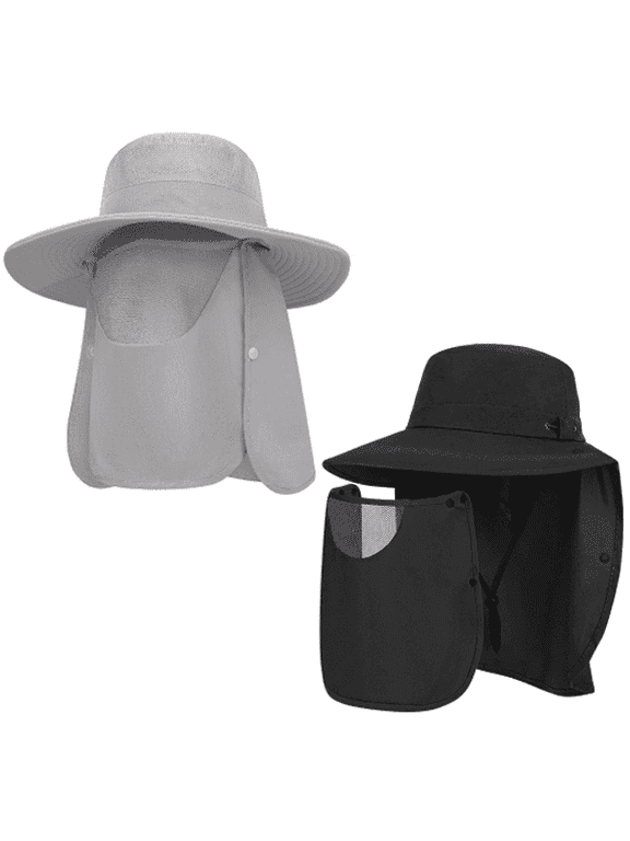 2 Packs Sun Hats for Men Wide Brim UPF 50+ UV Protection Mens Bucket Hat Summer Beach Fishing Hat with Neck Flap for Fishing Hiking Camping