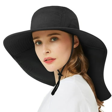 Loritta Wide Brim Sun Hat for Women, Waterproof UPF 50+ with Large Neck Flap for Women Beach Hat Black