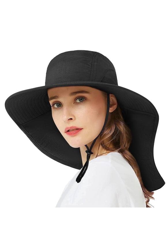 Outdoor Sun Hats for Women, Wide Brim UPF Protection Summer Garden Fishing Hat with Neck Flap, Dark