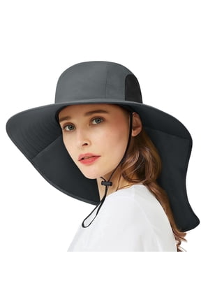 Outdoor Sun Hats for Women, Wide Brim UPF Protection Summer Garden Fishing Hat with Neck Flap, Deep Gray