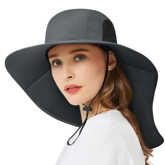 Loritta Wide Brim Sun Hat for Women, Waterproof UPF 50+ with Large Neck Flap for Women Beach Hat Deep Gray
