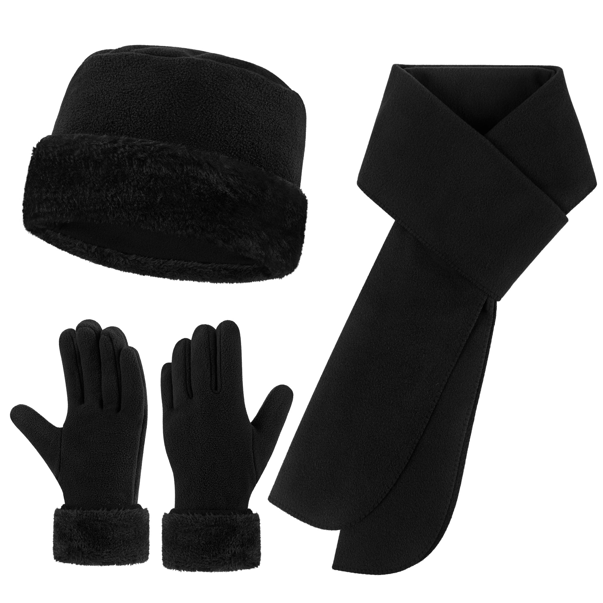 Women's Warm Fleece Winter Set Scarf, Hat, and Gloves Set