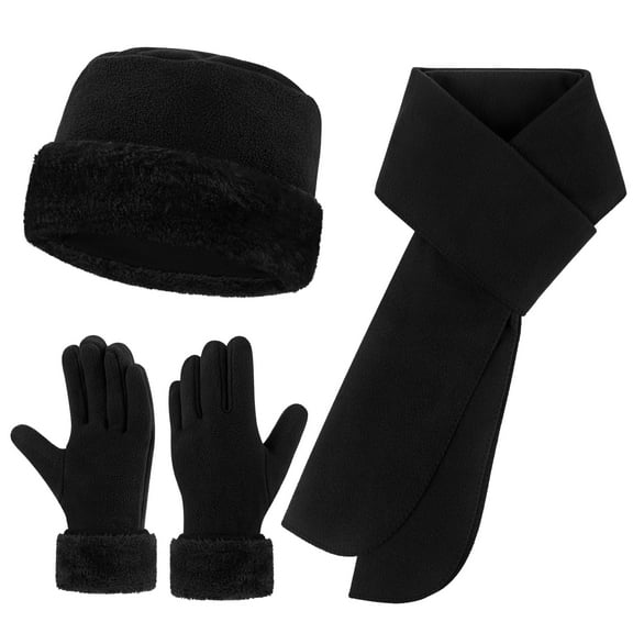 Loritta Women Beanie Hat Long Classic Scarf Warmer Gloves Set Winter Accessories for Women Black