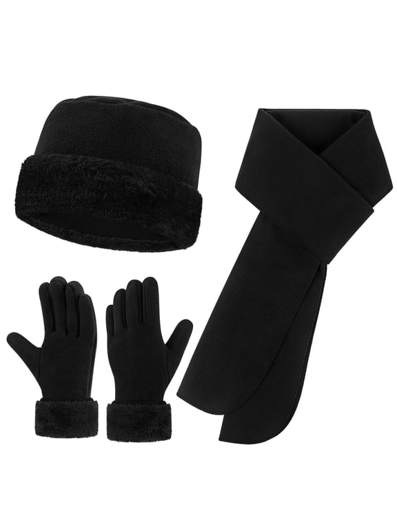 Winter Hats for Women Long Classic Scarf Warmer Gloves Set Winter Accessories for Women Black