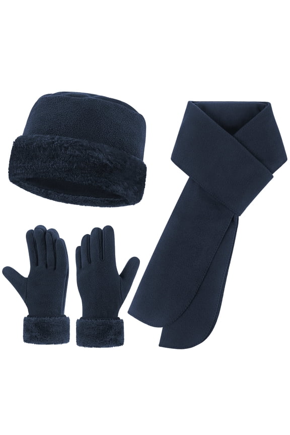 winter hats for women Long Classic Scarf Warmer Gloves Set Winter Accessories for Women Navy Blue