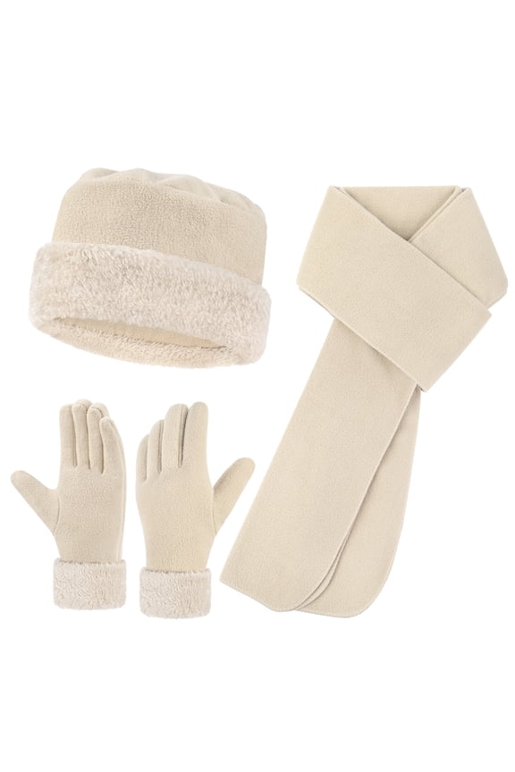 winter hats for women Long Scarf Warmer Gloves Set Winter Accessories for Women Beige