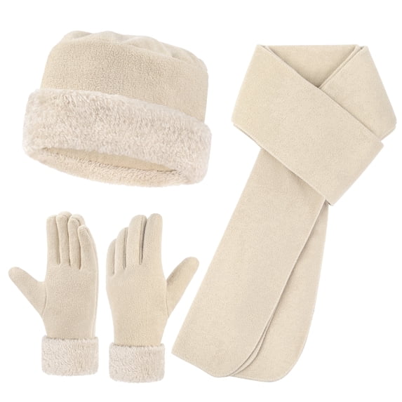 Loritta Winter Hats for Women Long Scarf Warmer Gloves Set Winter Accessories for Women Beige