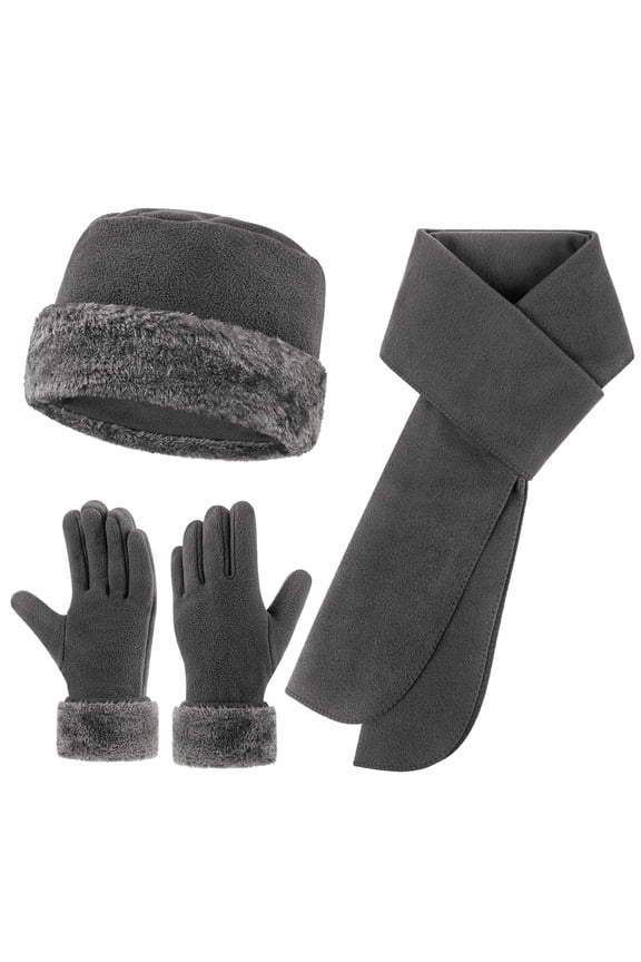 Winter Hats for Women Long Scarf Warmer Gloves Set Winter Accessories for Women Gray