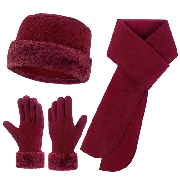 Loritta winter hats for women Long Scarf Warmer Gloves Set Winter Accessories for Women Red