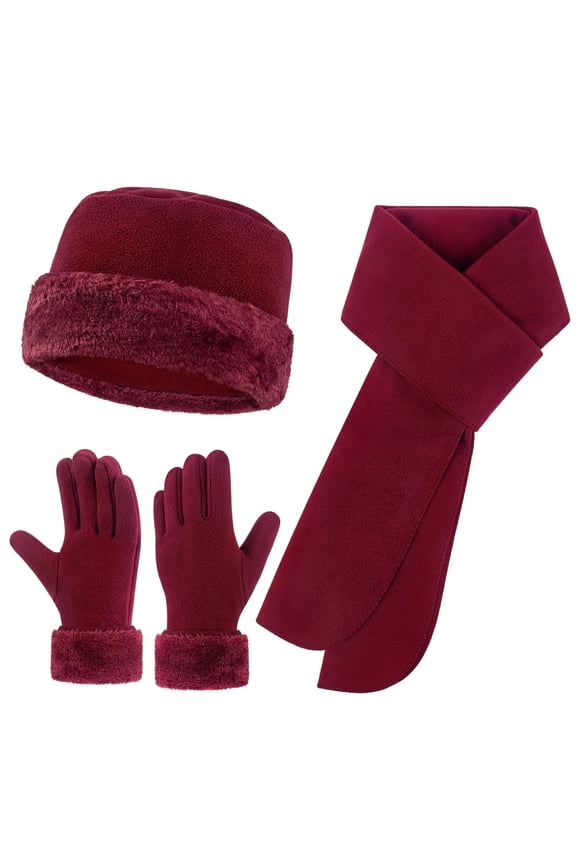 winter hats for women Long Scarf Warmer Gloves Set Winter Accessories for Women Red