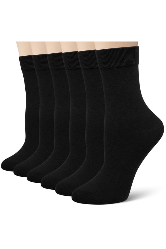Crew Socks for Women Casual Dress Socks 6 Pairs Womens Soft Cotton Calf Socks, Size 9-11