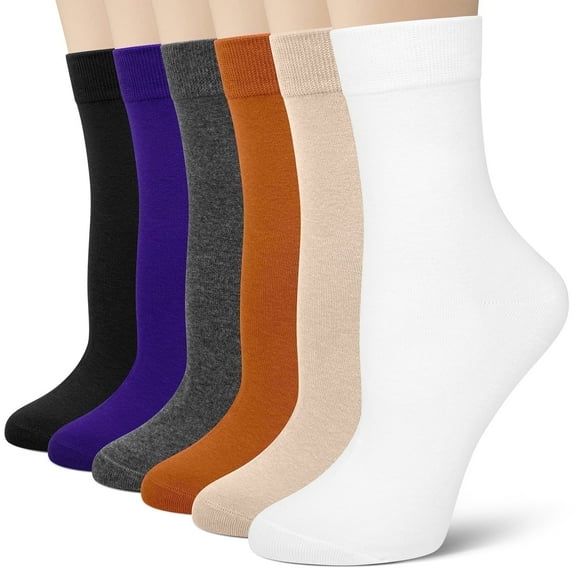 Loritta Crew Socks for Women Casual Dress Socks 6 Pairs Womens Soft Cotton Calf Socks, Size 9-11