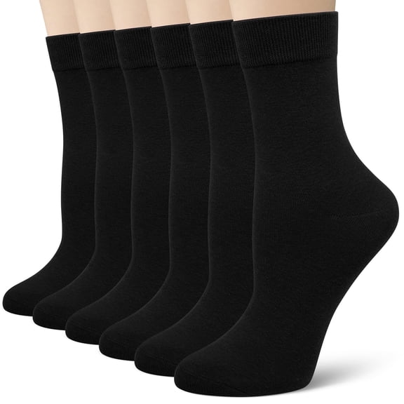 Loritta Crew Socks for Women Casual Dress Socks 6 Pairs Womens Soft Cotton Calf Socks, Size 9-11